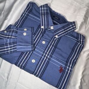 U.S. Polo Assn. Mens Large LS Blue  w/ Red logo long sleeve Button Up Shirt